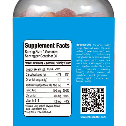 B12 Folic Acid Gummies, Apple Cider Vinegar, Dietary Supplement Immune Support & Lean Body Mass (60 Gummies)