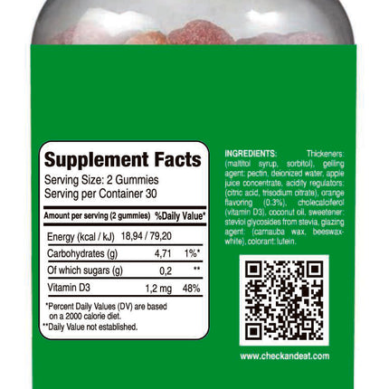 Vitamin D3 Dietary Supplement for Bone & Immune Support, 60 Gummies