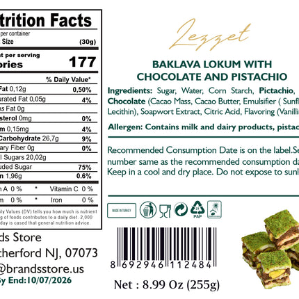 BAKLAVA LOKUM WITH CHOCOLATE AND PISTACHIO 9 PACK