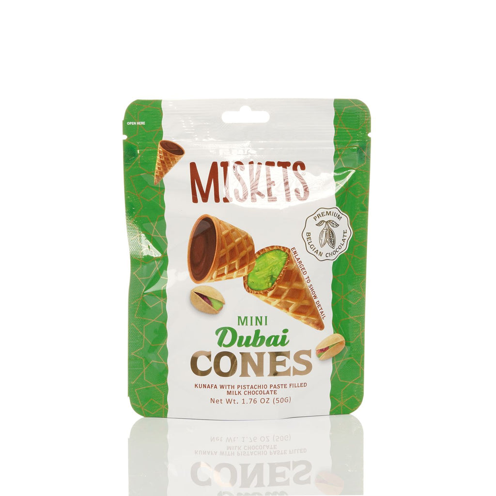 MISKETS WAFFLE CONES FILLED WITH PISTACHIO CREAM AND MILK CHOCOLATE (50 gr.  Dubai Chocolate Cones)