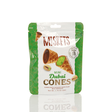 MISKETS WAFFLE CONES FILLED WITH PISTACHIO CREAM AND MILK CHOCOLATE (50 gr.  Dubai Chocolate Cones)