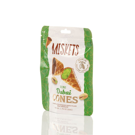 MISKETS WAFFLE CONES FILLED WITH PISTACHIO CREAM AND MILK CHOCOLATE (50 gr.  Dubai Chocolate Cones)