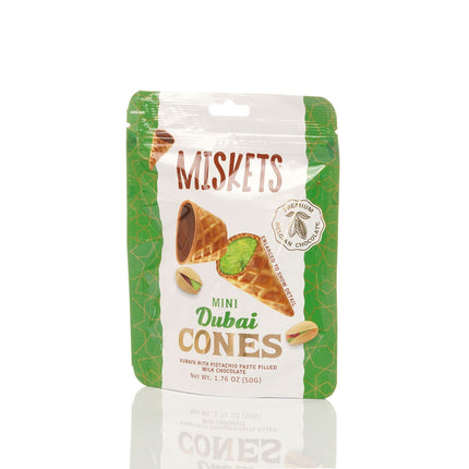 MISKETS WAFFLE CONES FILLED WITH PISTACHIO CREAM AND MILK CHOCOLATE (50 gr.  Dubai Chocolate Cones)