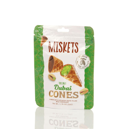 MISKETS WAFFLE CONES FILLED WITH PISTACHIO CREAM AND MILK CHOCOLATE (50 gr.  Dubai Chocolate Cones)