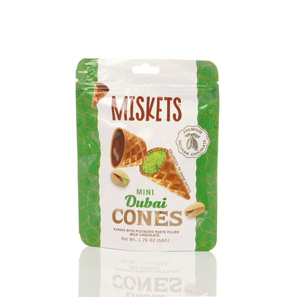MISKETS WAFFLE CONES FILLED WITH PISTACHIO CREAM AND MILK CHOCOLATE (50 gr.  Dubai Chocolate Cones)