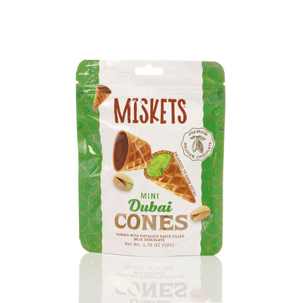 MISKETS WAFFLE CONES FILLED WITH PISTACHIO CREAM AND MILK CHOCOLATE (50 gr.  Dubai Chocolate Cones)