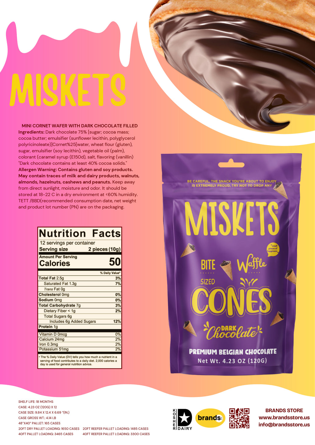 MISKETS WAFFLE CONES FILLED WITH DARK CHOCOLATE