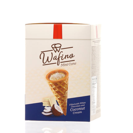 WAFINO WAFFLE CONES FILLED WITH WHITE CHOCOLATE AND COCONUT CREAM