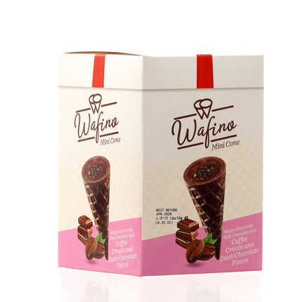 WAFINO WAFFLE CONES FILLED WITH MILK CHOCOLATE AND COFFEE CREAM