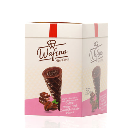 WAFINO WAFFLE CONES FILLED WITH MILK CHOCOLATE AND COFFEE CREAM