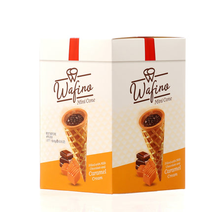 WAFINO WAFFLE CONES FILLED WITH MILK CHOCOLATE AND  CARAMEL CREAM(180gr)