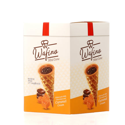 WAFINO WAFFLE CONES FILLED WITH MILK CHOCOLATE AND  CARAMEL CREAM(180gr)