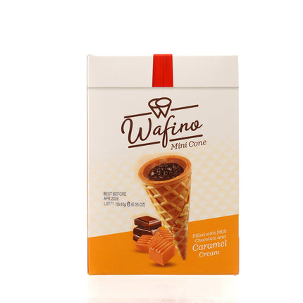 WAFINO WAFFLE CONES FILLED WITH MILK CHOCOLATE AND  CARAMEL CREAM(180gr)