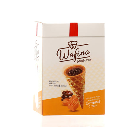 WAFINO WAFFLE CONES FILLED WITH MILK CHOCOLATE AND  CARAMEL CREAM(180gr)