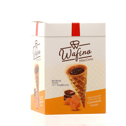 WAFINO WAFFLE CONES FILLED WITH MILK CHOCOLATE AND  CARAMEL CREAM(180gr)