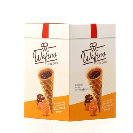 WAFINO WAFFLE CONES FILLED WITH MILK CHOCOLATE AND  CARAMEL CREAM(180gr)
