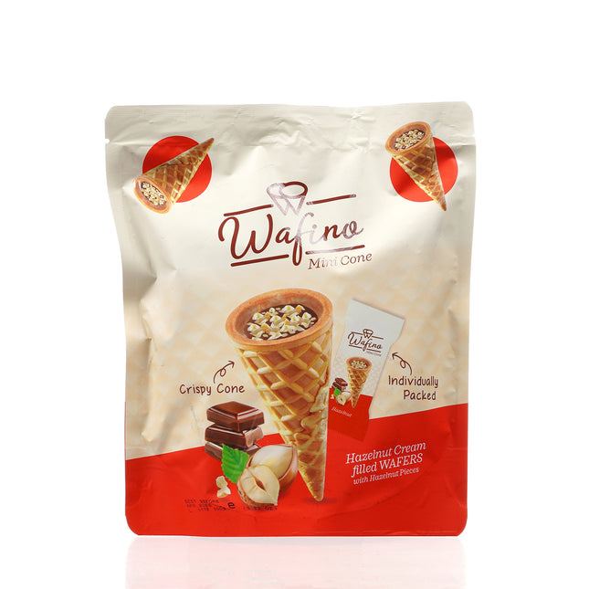 WAFINO WAFFLE CONES FILLED WITH MILK CHOCOLATE AND HAZELNUT CREAM(100gr)