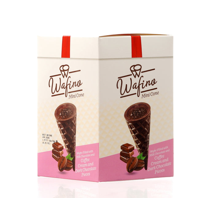 WAFINO WAFFLE CONES FILLED WITH MILK CHOCOLATE AND COFFEE CREAM
