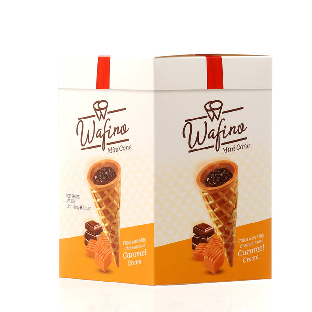 WAFINO WAFFLE CONES FILLED WITH MILK CHOCOLATE AND  CARAMEL CREAM(180gr)