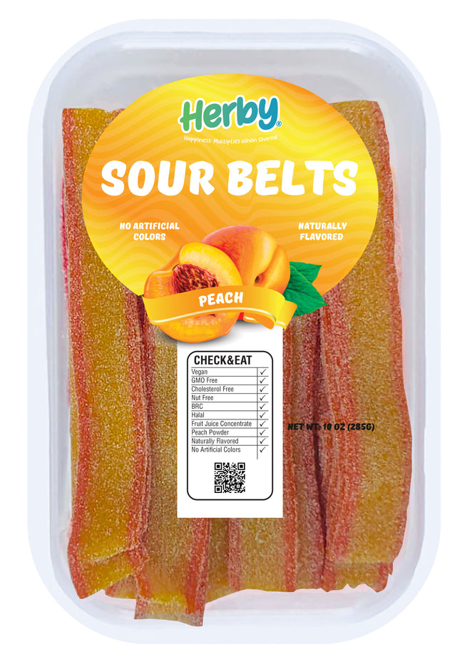 HERBY SOUR PEACH BELTS 10 OZ
