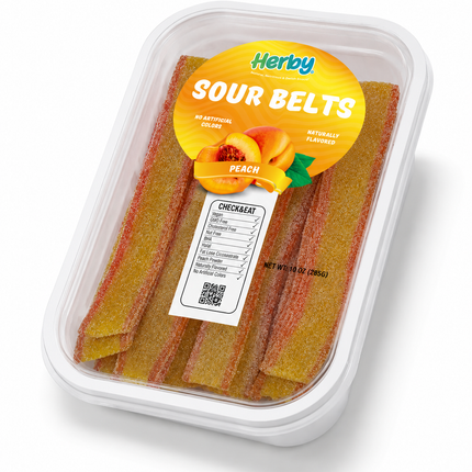 HERBY SOUR PEACH BELTS 10 OZ