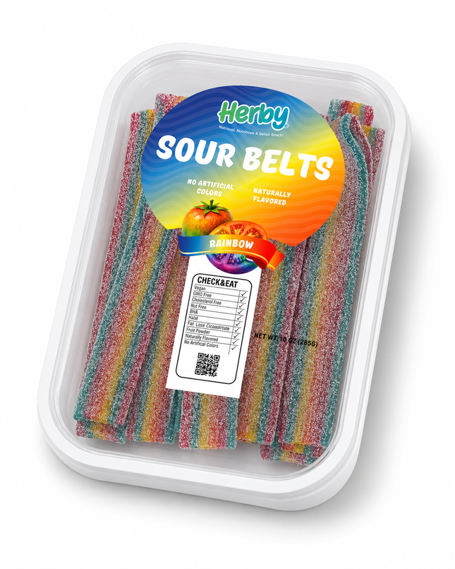 HERBY SOUR RAINBOW BELTS 10 OUNCE