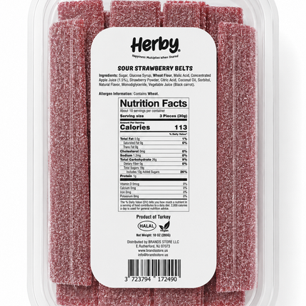 HERBY SOUR STRAWBEERY BELTS 10 OZ