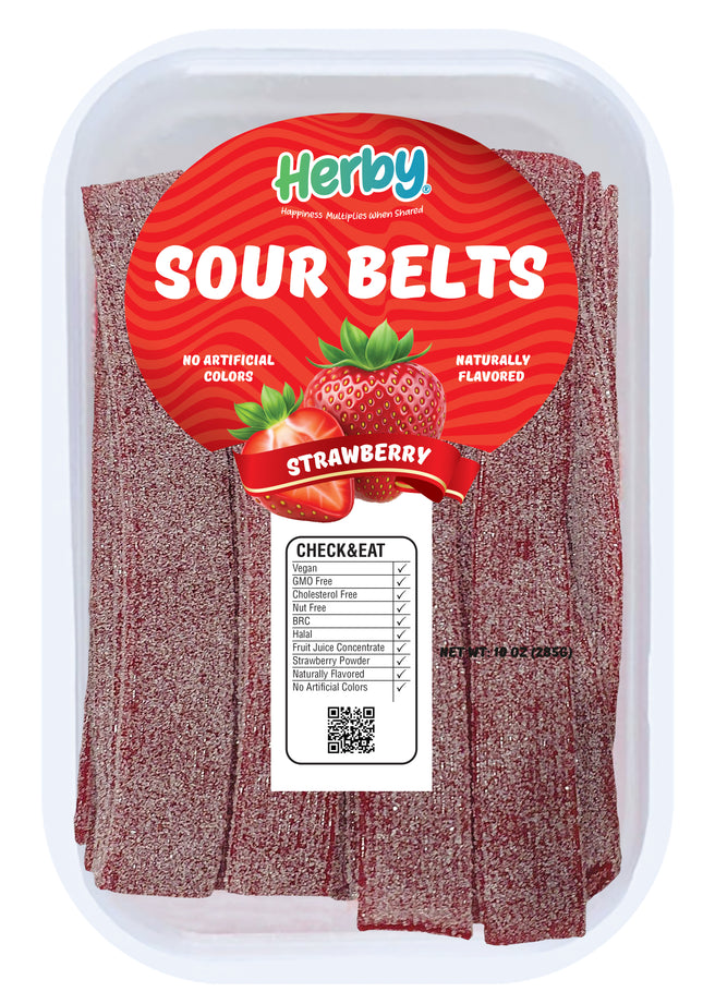 HERBY SOUR STRAWBEERY BELTS 10 OZ